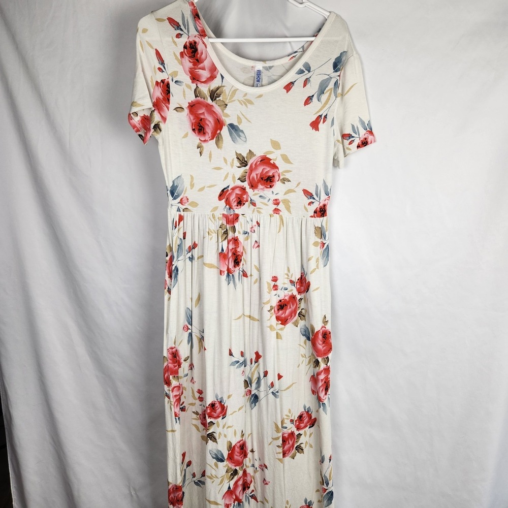VIISHOW Womens White Floral Maxi Dress Long Floor Length Size Large Soft Flowy‎